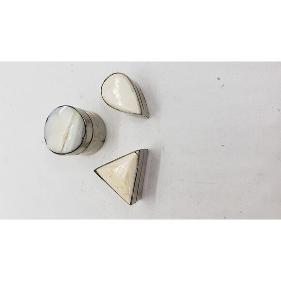 Vintage Silver Trinket Jewelry Pill Stash Box Set Shell Inlay Geometric 3 pcs - Picture 3 of 10